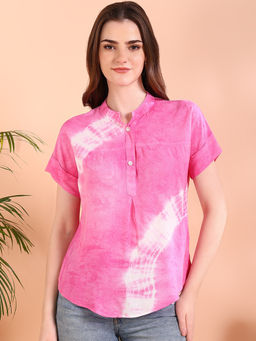 Maaesa - Women Tie and Dye Viscose Rayon Pink Top
