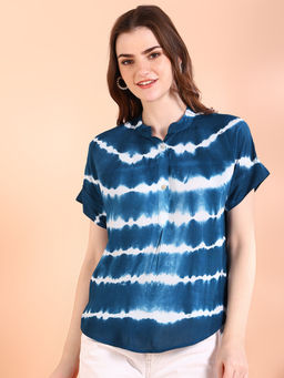 Maaesa - Women Tie and Dye Viscose Rayon Blue Top