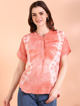 Maaesa - Women Tie and Dye Viscose Rayon Peach Top