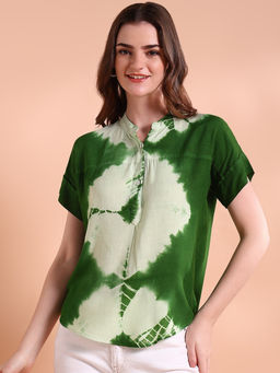 Maaesa - Women Tie and Dye Viscose Rayon Green Top