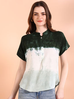 Maaesa - Women Tie and Dye Viscose Rayon Green Top