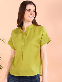 Maaesa - Women Solid Viscose Rayon Green Top