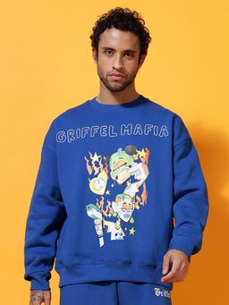 Griffel - 2 Star Regular Fit Zipper Royal Blue Sweatshirt