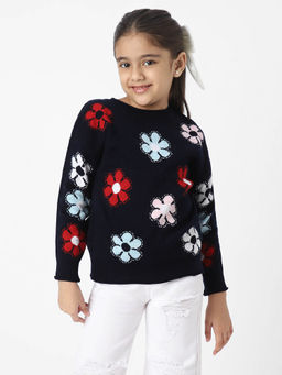 Nautinati - Girls Floral Jacquard Pullover Sweater