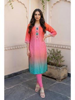 Aurelia - Women's Multicolor Ombre Rayon Blend Straight Kurta