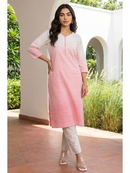 Aurelia - Women's Pink Ombre Yarn Dyed Textured Rayon Straight Kurta