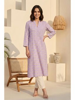W - Purple Printed Rayon Straight Kurta