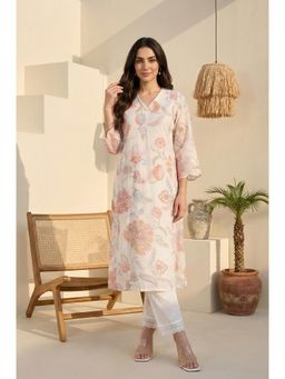 W - Off-White Schiffilyfloral Straight Kurta