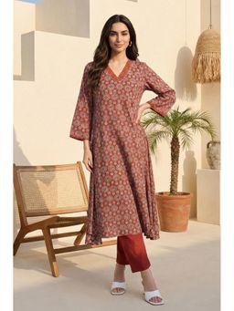W - Rust Ethnic Motifs Rayon A-Line Kurta