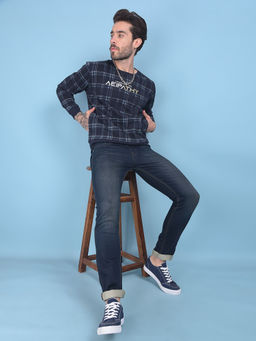 CRIMSOUNE CLUB - Men's Navy Blue Checked Sweatshirt