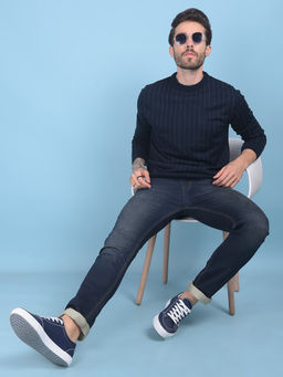 CRIMSOUNE CLUB - Men's Navy Blue Striped Sweater