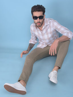 CRIMSOUNE CLUB - Mens Beige Checks Shirt