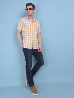CRIMSOUNE CLUB - Mens Beige Checks Shirt