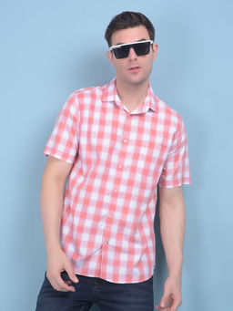 CRIMSOUNE CLUB - Mens Peach Checks Shirt