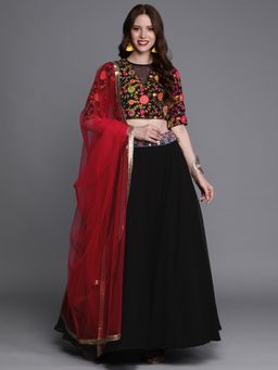 Ethnovog - Ready To Wear Black Closed Neck Custom Made Lehenga Set (Set of 3)
