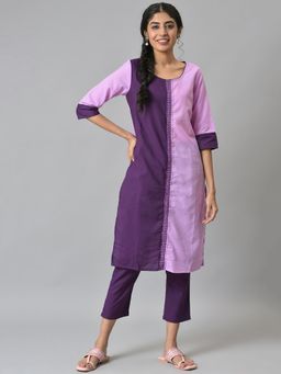 Aurelia - Purple Colorblock Kurta with Trouser (Set of 2)