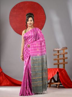 Arhi - Pink And Grey Woven Cotton Silk Saree with Unstitched Blouse