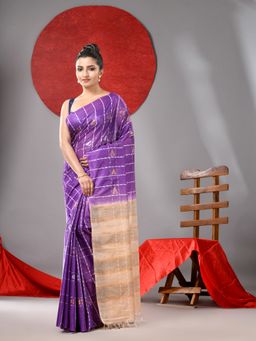 Arhi - Purple And Beige Woven Cotton Silk Saree with Unstitched Blouse