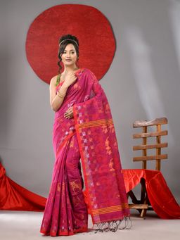 Arhi - Pink Woven Handloom Saree with Multicolor Work & Unstitched Blouse