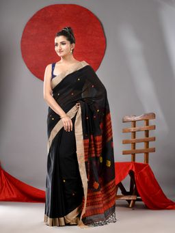 Arhi - Black Cotton Woven Handloom Saree with Unstitched Blouse