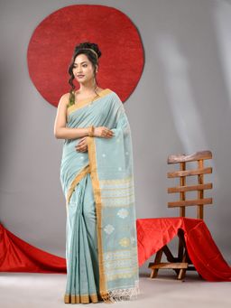 Arhi - Baby Blue Cotton Woven Handloom Saree with Unstitched Blouse