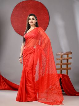 Arhi - Red Muslin Saree with Gorgeous Pallu & Unstitched Blouse