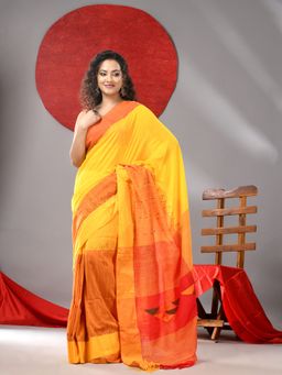 Arhi - Yellow And Red Cotton Handloom Saree with Unstitched Blouse