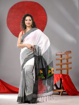 Arhi - White And Black Cotton Handloom Saree with Unstitched Blouse