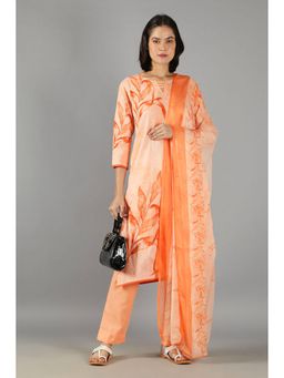 Barara Ethnic - Orange Printed Cotton Kurta with Dupatta (Set of 3)