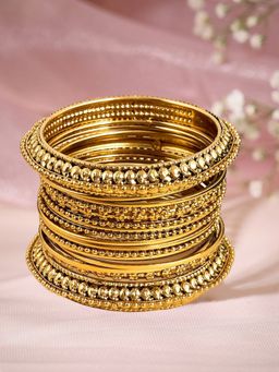 OOMPH - Combo of 16 Antique Gold Bangle Set for Size 2.6