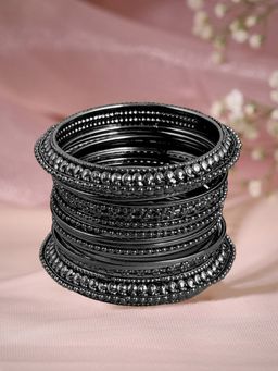 OOMPH - Combo of 16 Oxidised Black Bangle Set for Size 2.6