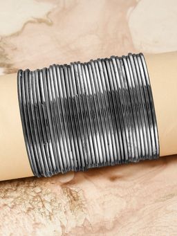 OOMPH - Combo of 36 Oxidised Black Silver Bangle Set for Size 2.6
