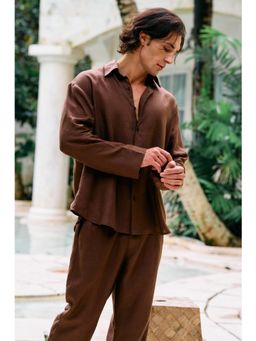 Khushboo & Pankaj - Chocolate Brown Linen Oversized Shirt