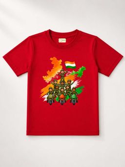MALKIAT - Kids Red India Graphic Pure Cotton Independence Day T-shirt