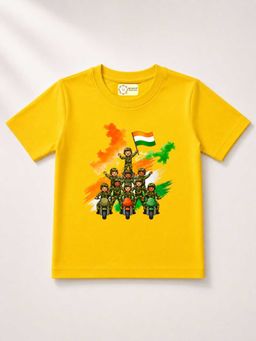 MALKIAT - Kids Yellow India Graphic Pure Cotton Independence Day T-shirt