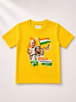MALKIAT - Kids Yellow India Graphic Pure Cotton Independence Day T-shirt
