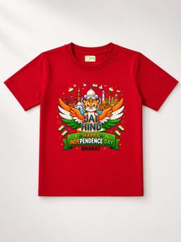 MALKIAT - Kids Red India Graphic Pure Cotton Independence Day T-shirt