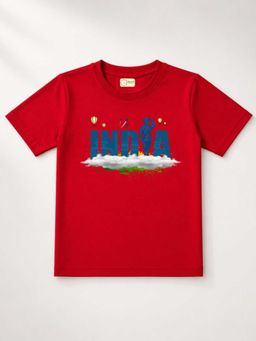 MALKIAT - Kids Red India Graphic Pure Cotton Independence Day T-shirt