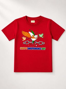 MALKIAT - Kids Red India Graphic Pure Cotton Independence Day T-shirt
