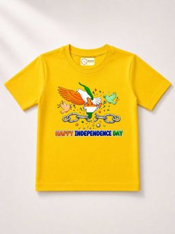 MALKIAT - Kids Yellow India Graphic Pure Cotton Independence Day T-shirt