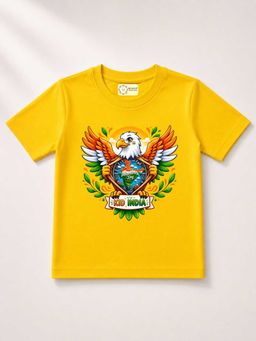 MALKIAT - Kids Yellow India Graphic Pure Cotton Independence Day T-shirt