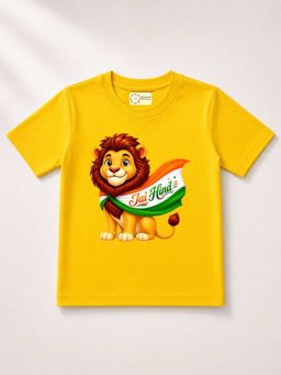 MALKIAT - Kids Yellow India Graphic Pure Cotton Independence Day T-shirt