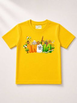 MALKIAT - Kids Yellow India Graphic Pure Cotton Independence Day T-shirt