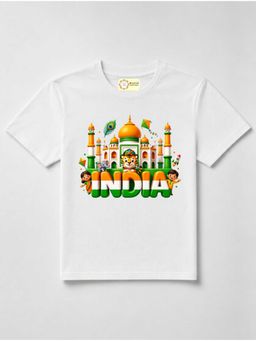 MALKIAT - Kids White India Graphic Pure Cotton Independence Day T-shirt