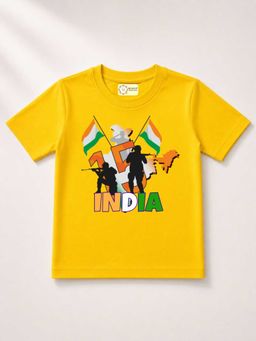 MALKIAT - Kids Yellow India Graphic Pure Cotton Independence Day T-shirt