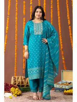 Mamicha - The Firozy Blue Embroidered Kurta with Pant and Dupatta