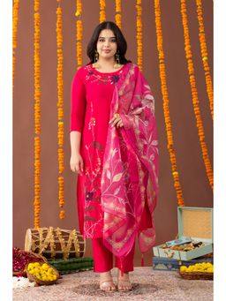 Mamicha - Gulzaar Red Embroidered Charm Kurta with Pant and Dupatta