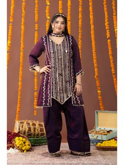 Mamicha - Aarzoo Plum Embroidered Kurta with Salwar and Dupatta