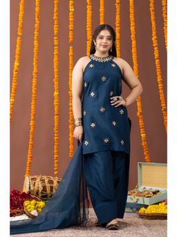 Mamicha - Neel Halter Neck Kurta with Farshi Salwar and Dupatta