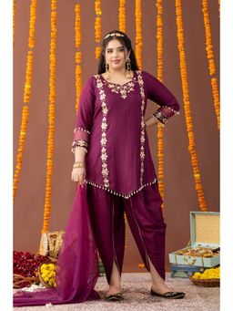 Mamicha - Shehzaad Wine Kurti with Tulip Pants and Dupatta